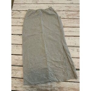Vintage Eddie Bauer Gray Cotton Jersey Maxi Skirt Elastic Waist Side Slit Medium